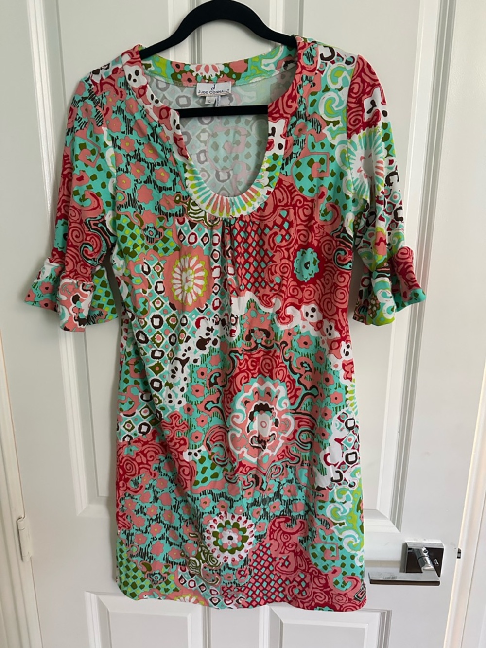 Jude Connally Multi-Color Floral Midi Dress - Red, Mint, Pink, White